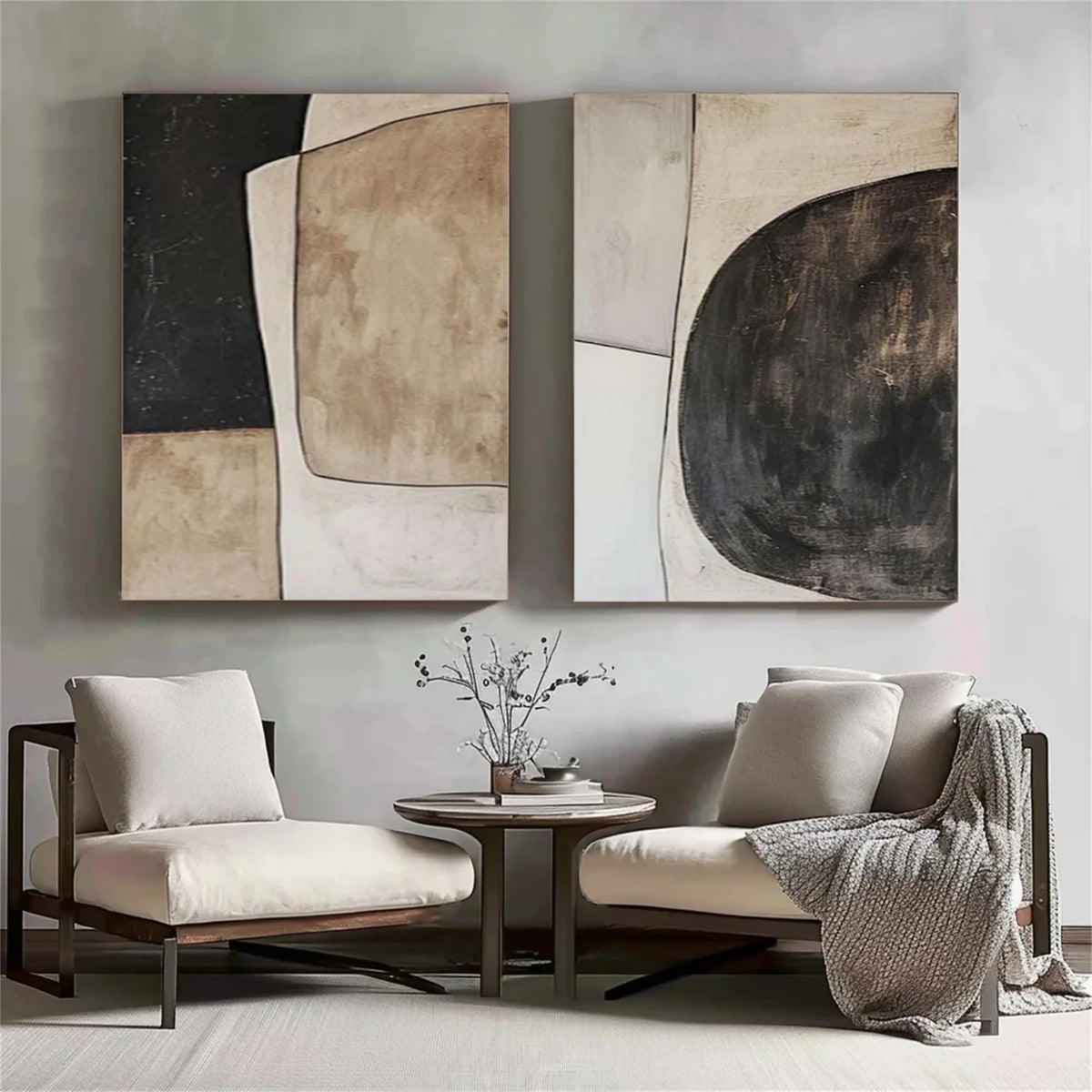 Set of 2 Serene Abstract Canvas Paintings