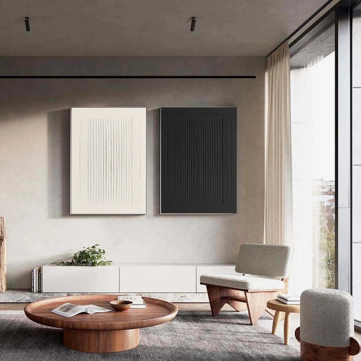 Set of 2 Minimalist Textured Canvas Paintings