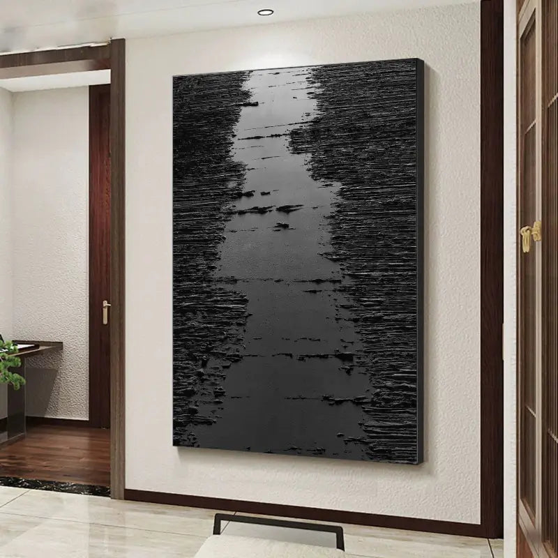 Deep Black Minimalist Textured Canvas Artwork