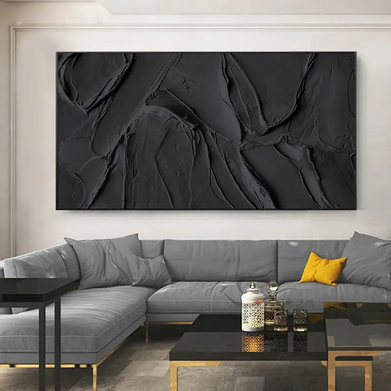 Minimalist Black Plaster Textured Painting