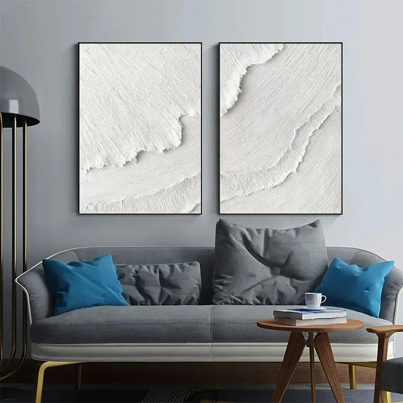 Set of 2 White Minimalist Textured Canvas Paintings