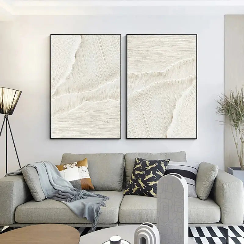 Set of 2 Minimalist Plaster Textured Canvas Artworks