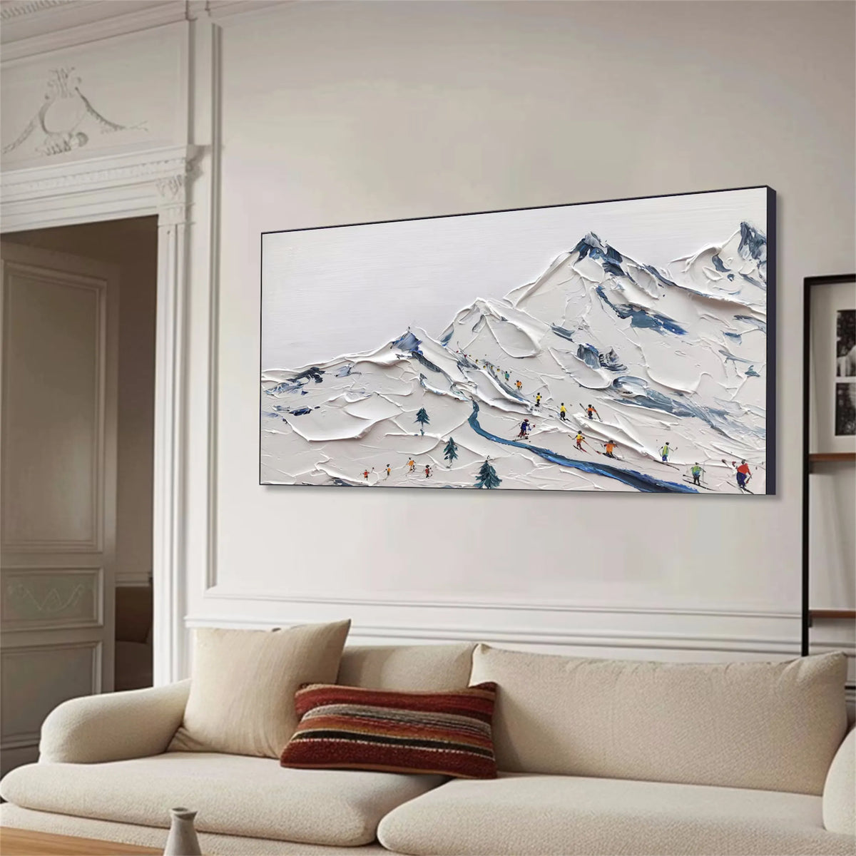 Textured Canvas Painting of Skiing Adventure