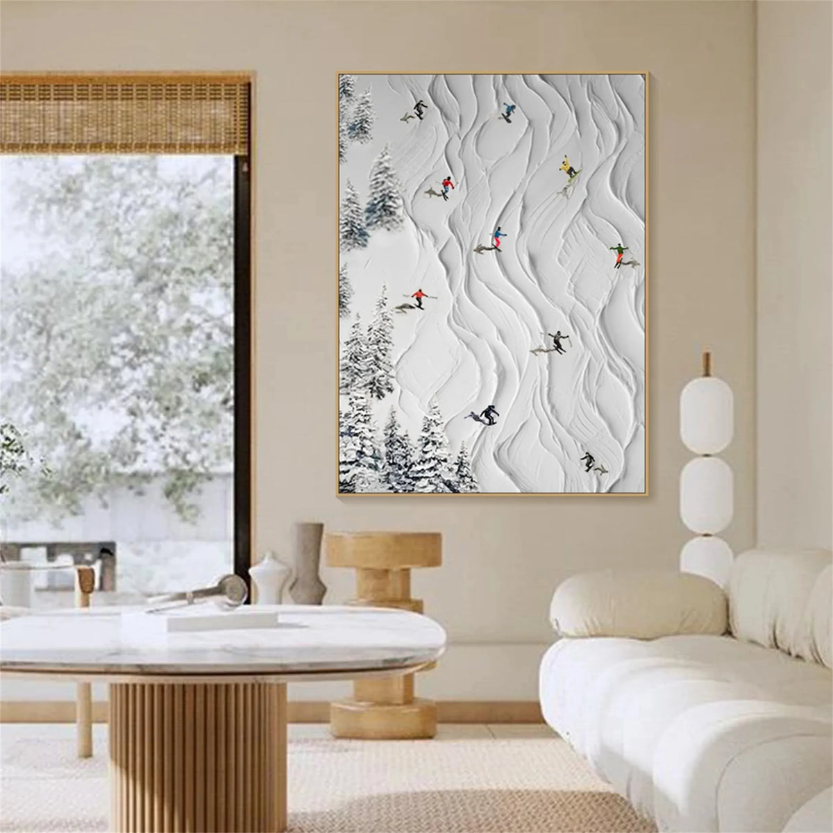 Textured Canvas Painting of Skiing Sports Scene