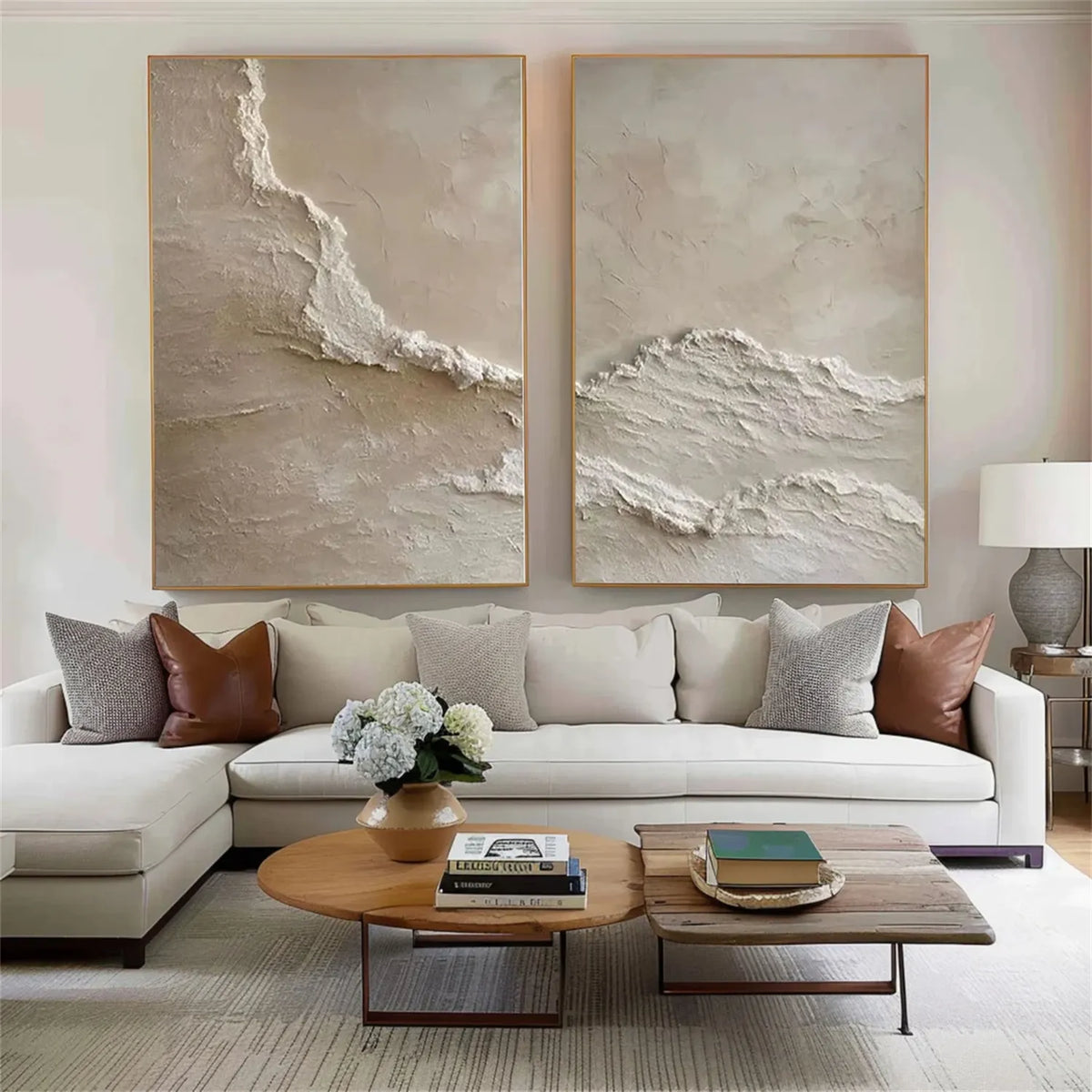 Set of 2 Serene Seascape and Sky Canvas Paintings