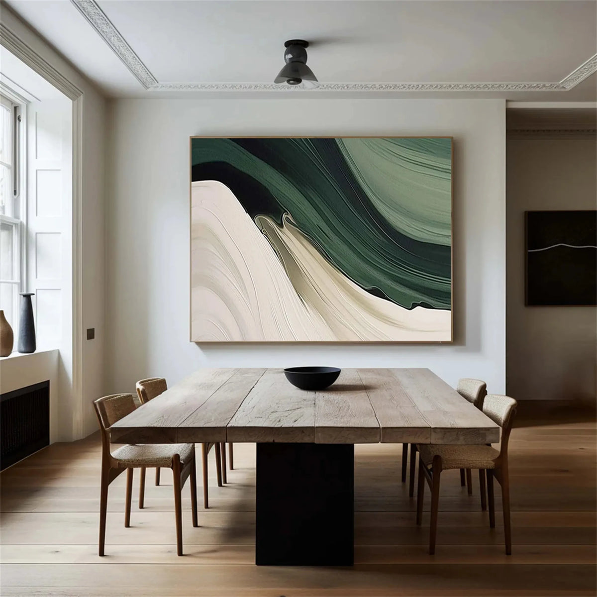 Blue and Green Toned Abstract Canvas Painting