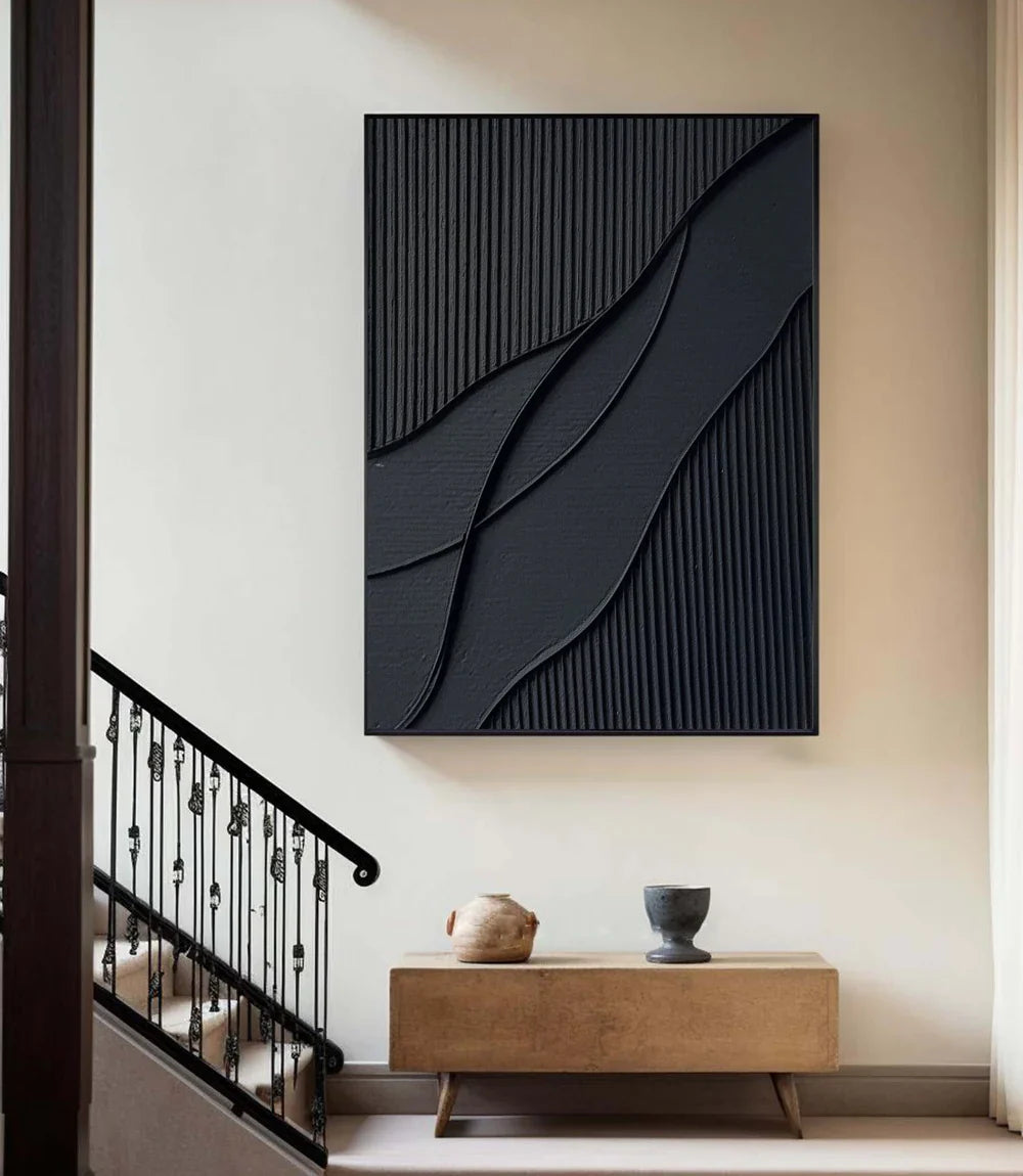 Black Minimalist Plaster Textured Canvas Art