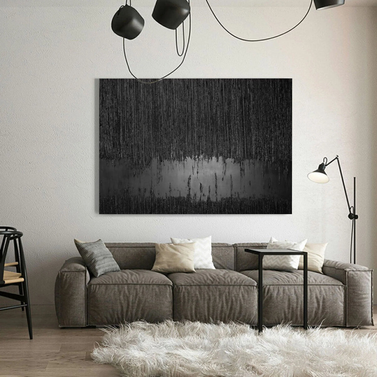 Minimalist Black Textured Canvas Painting
