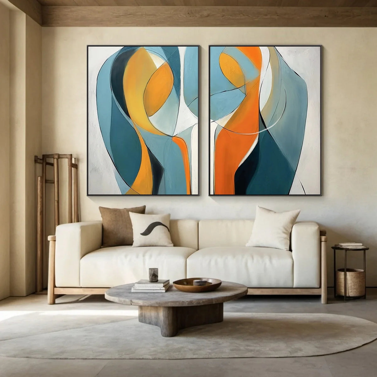 Set of 2 Minimalist Contemporary Abstract Wall Canvas Art