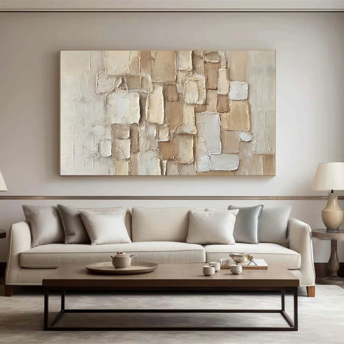 Beige Textured Abstract Wall Canvas Art