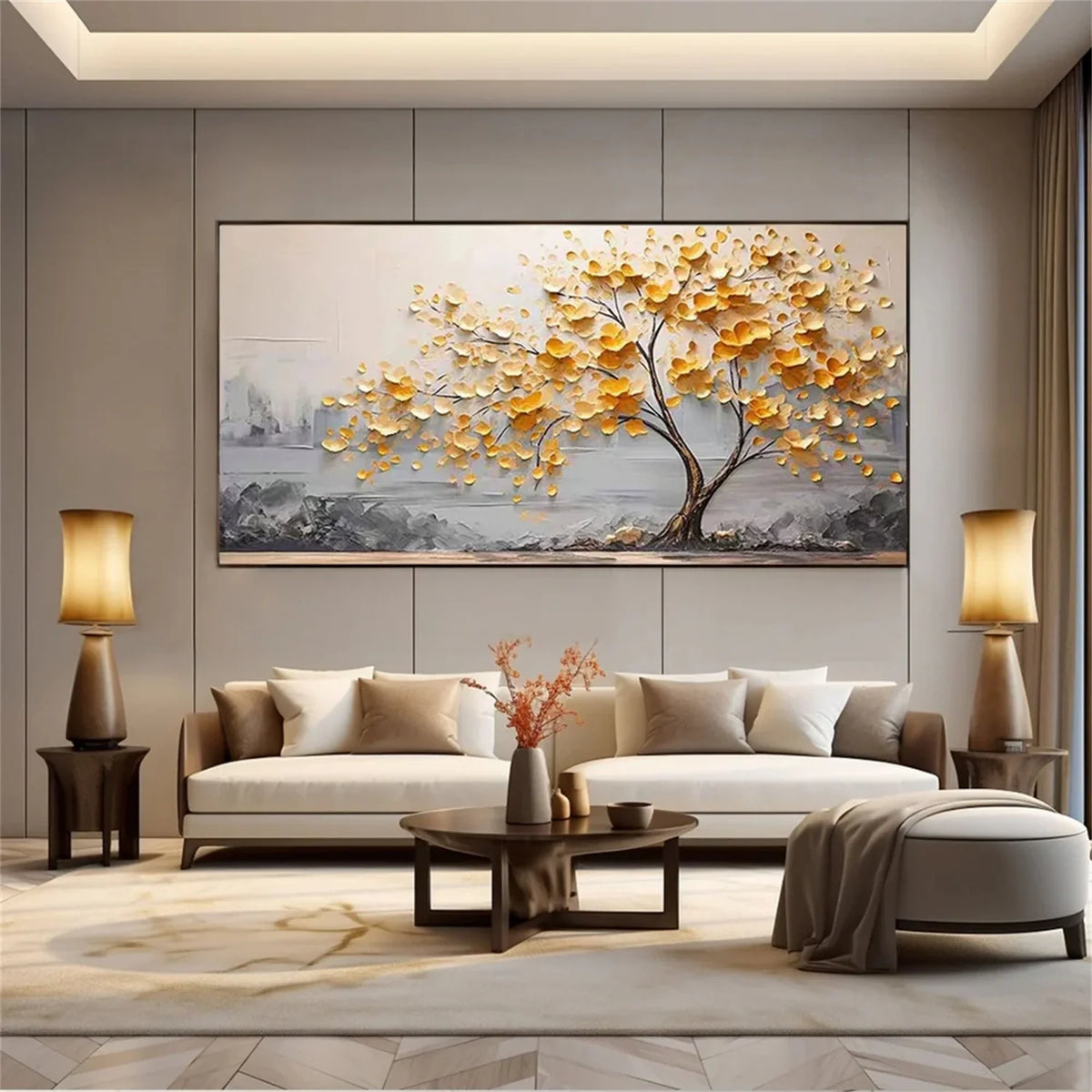 Elegant Floral and Tree Canvas Painting