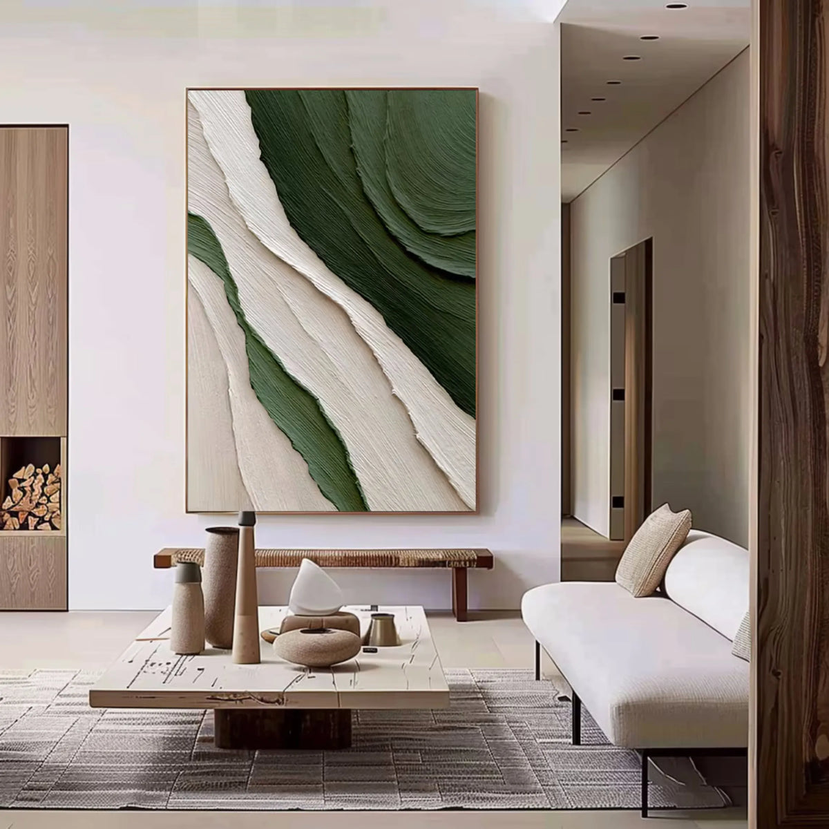 Abstract Canvas Painting in Green Hues