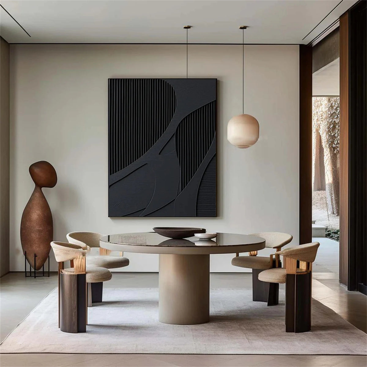 Black Minimalist Plaster Art with Textured Finish