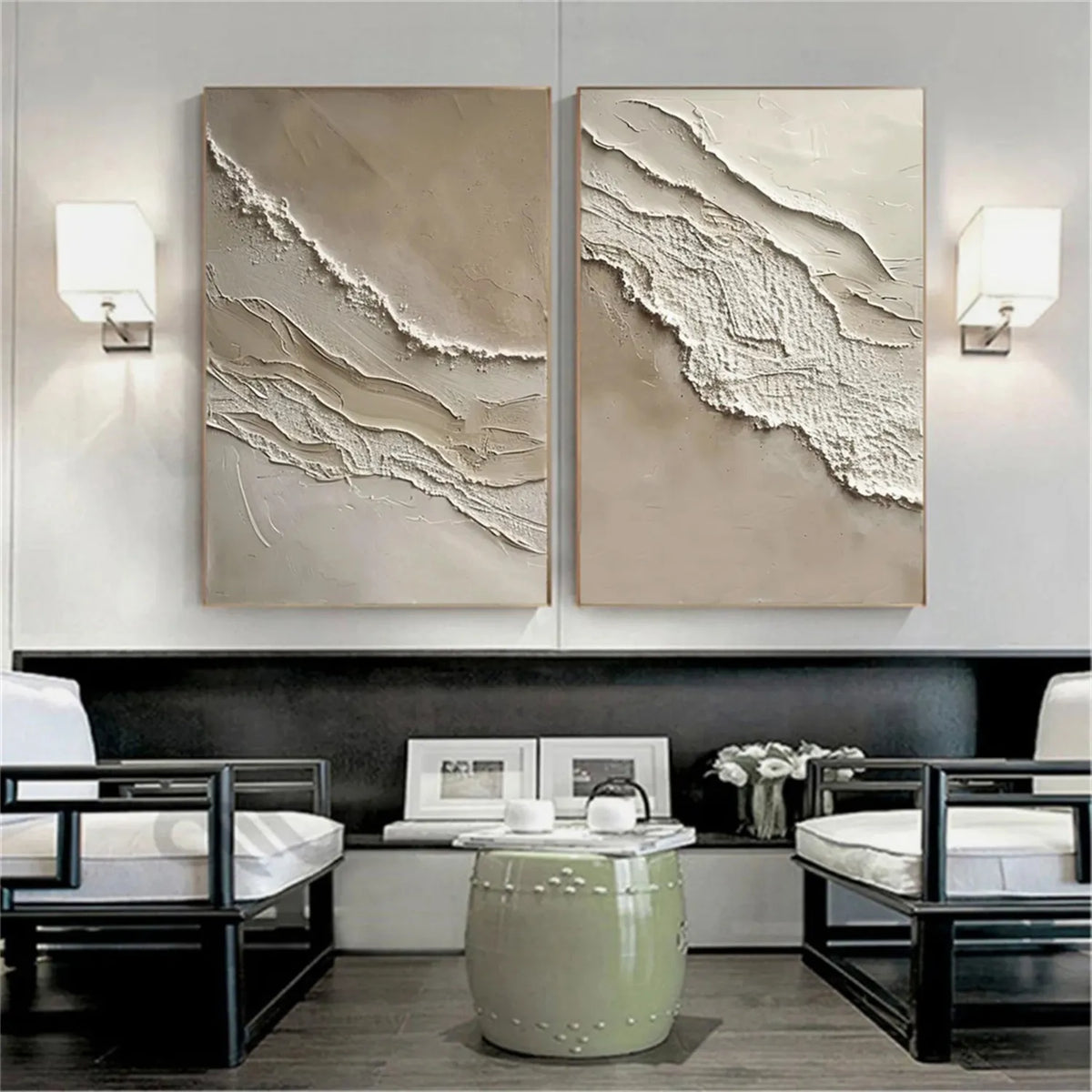 Set of 2 Serene Ocean and Sky Canvas Paintings