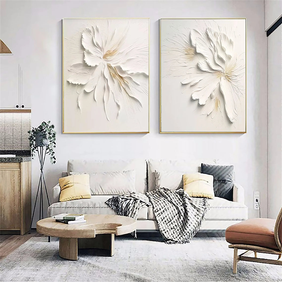 Set of 2 Flower and Tree Paintings