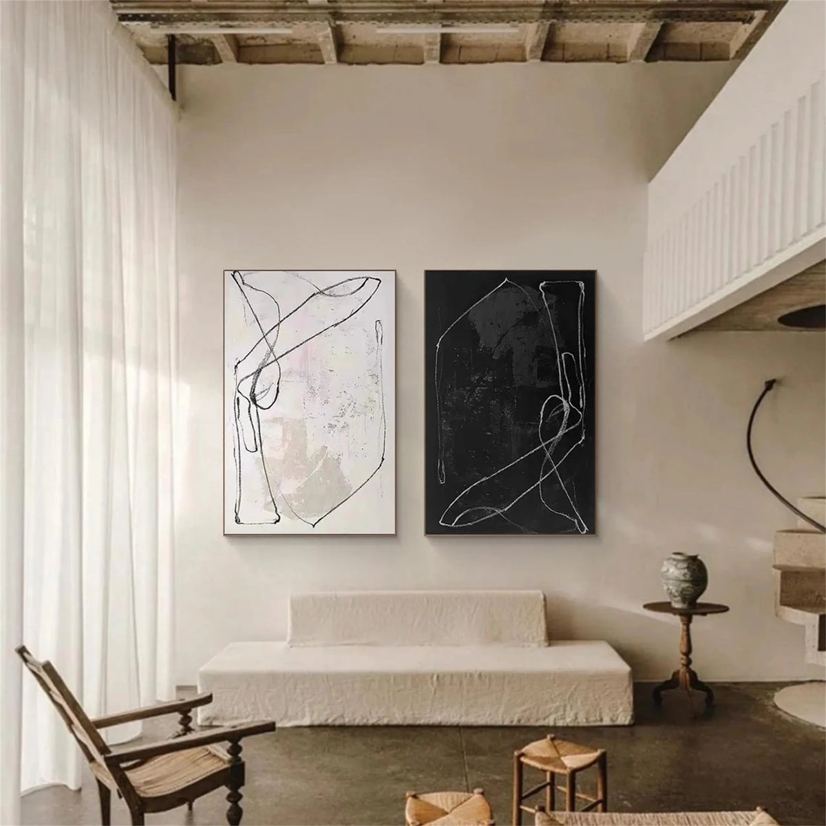 Set of 2 Modern Abstract Expression Canvas Paintings