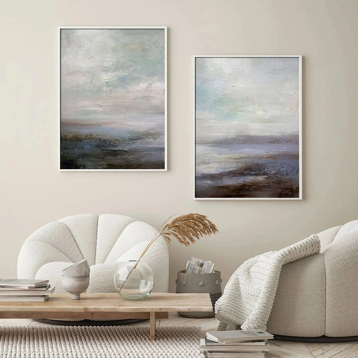 Set of 2 Horizon-Inspired Ocean and Sky Canvas Artworks