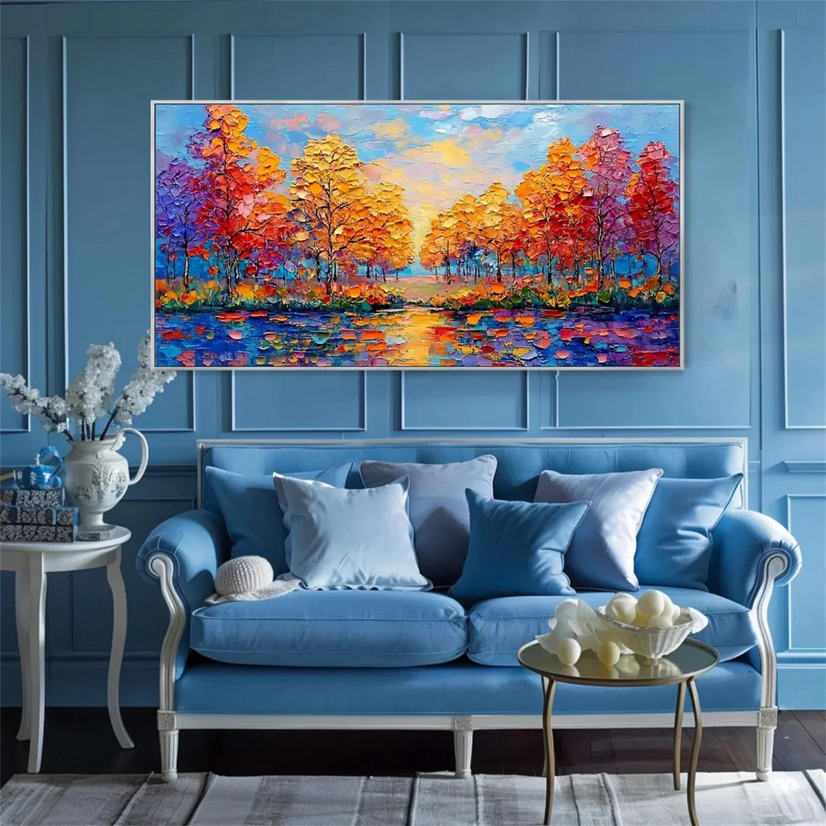 Colourful Floral and Tree-Themed Canvas Painting