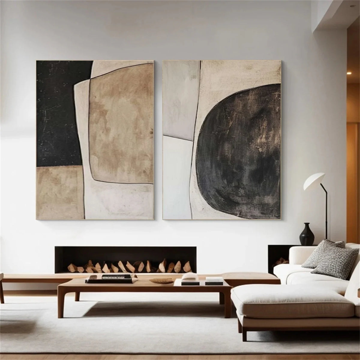 Set of 2 Serene Abstract Canvas Paintings