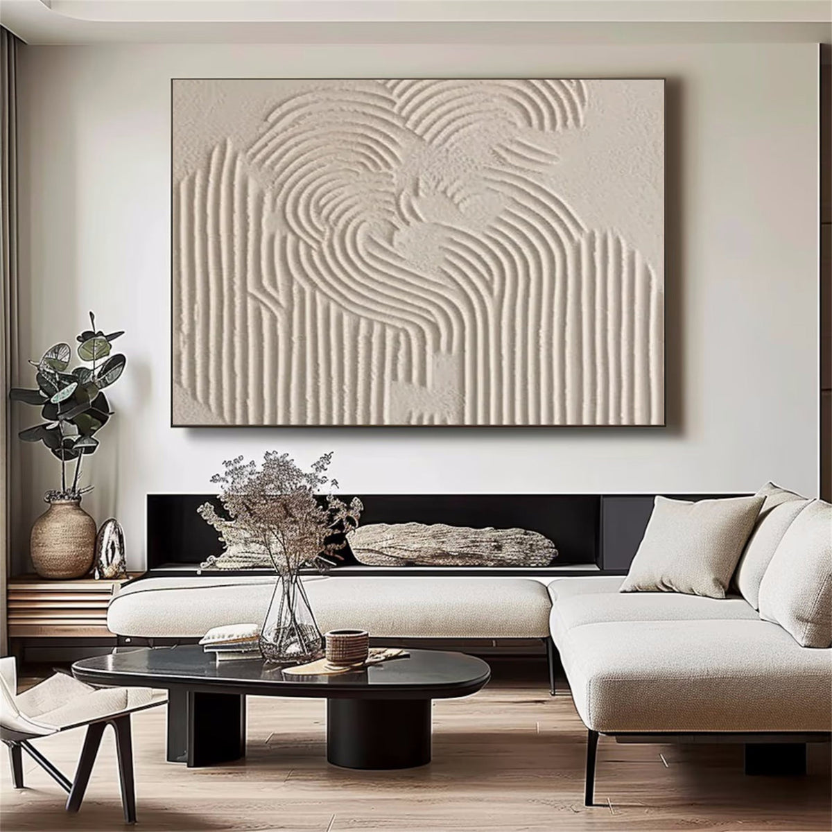 Beige and Brown Toned Abstract Canvas Painting