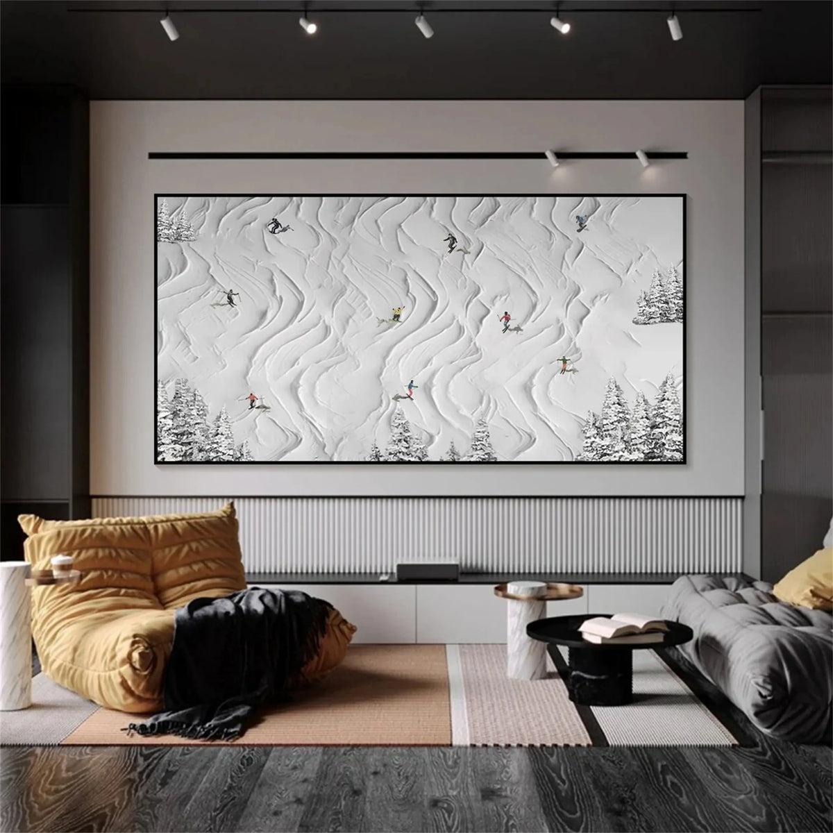 Textured Canvas Painting of Skiing in Action