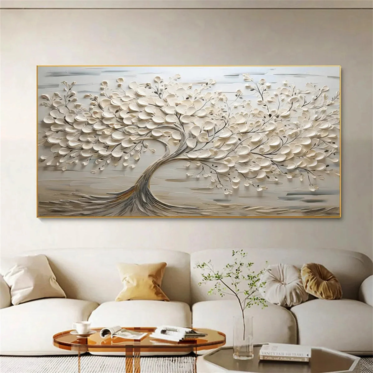 Floral and Tree-Inspired Canvas Painting