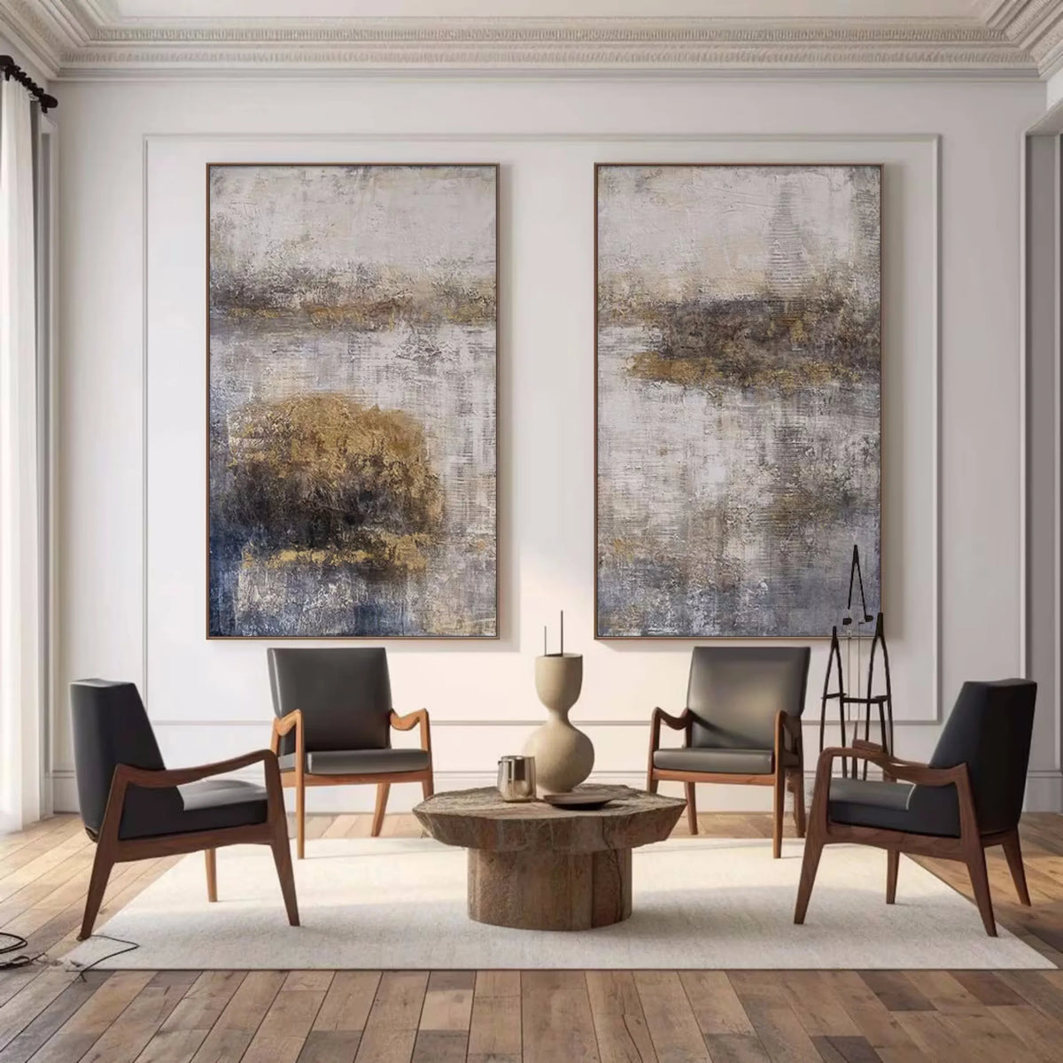 Set of 2 Modern Abstract Canvas Paintings
