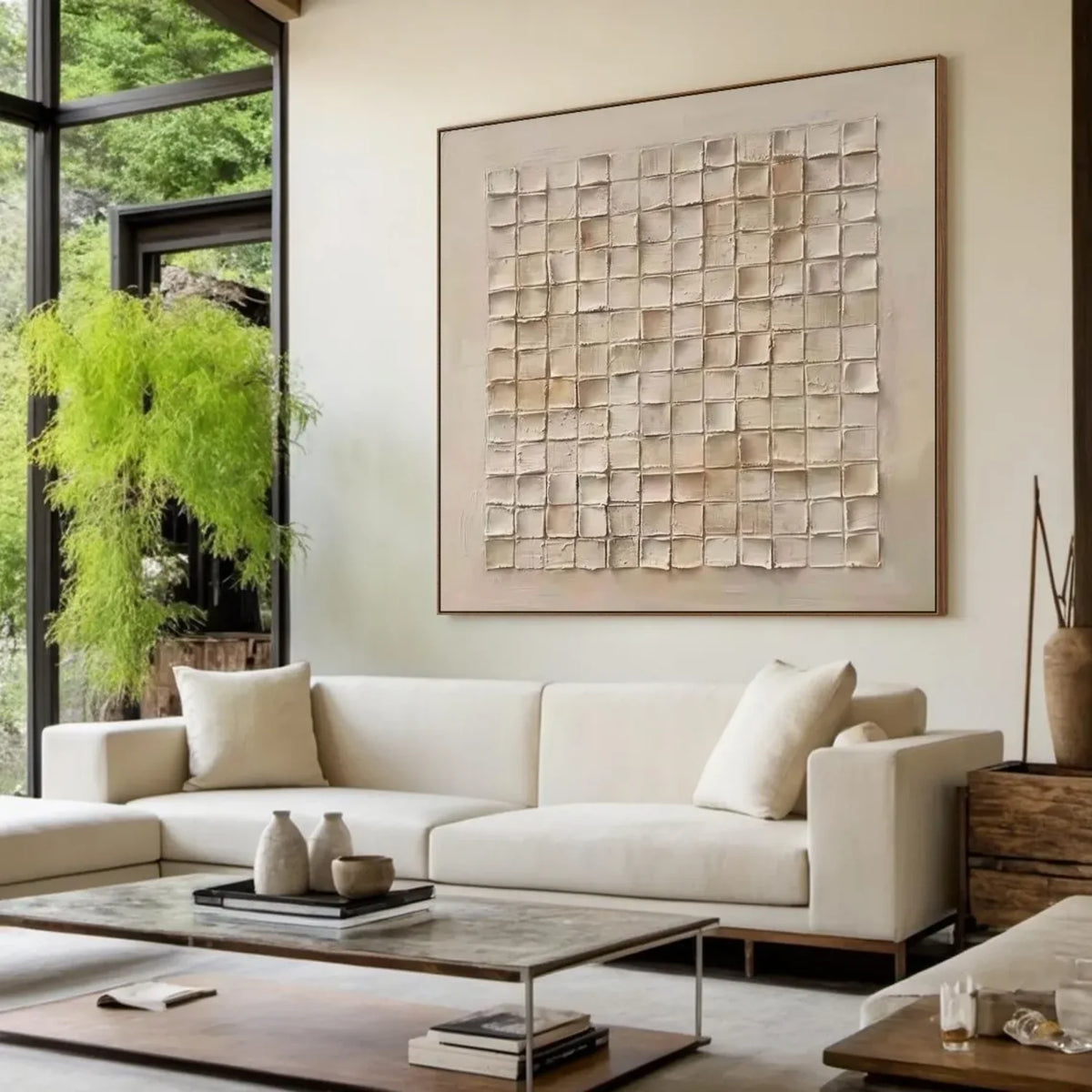 Earth-Tone Beige and Brown Abstract Painting