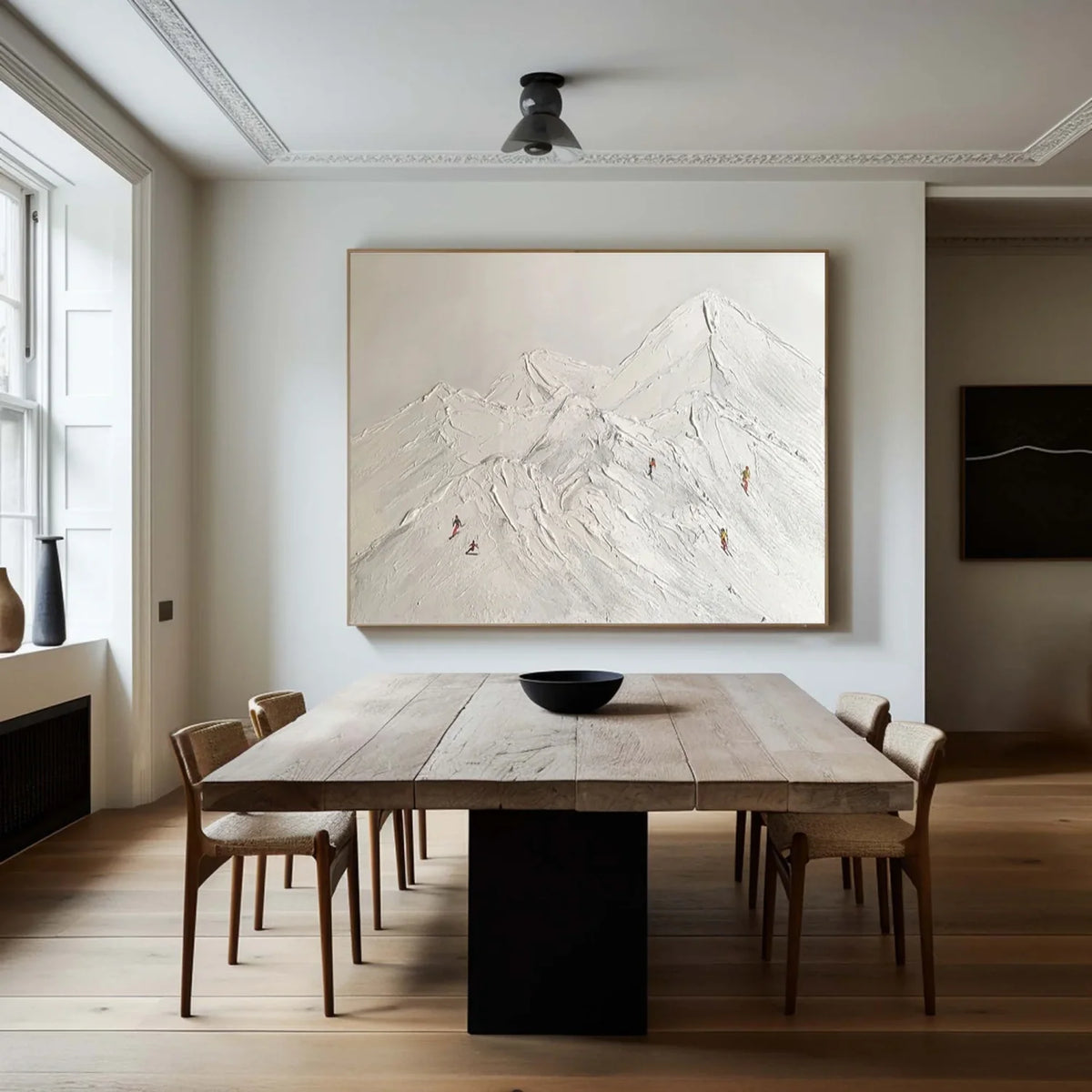 Textured Canvas Painting of Skiing Scene