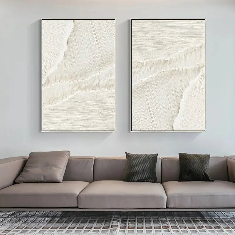 Set of 2 Minimalist Plaster Textured Canvas Artworks
