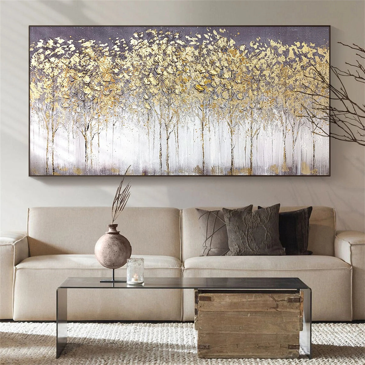 Graceful Flower and Tree Landscape Canvas Painting