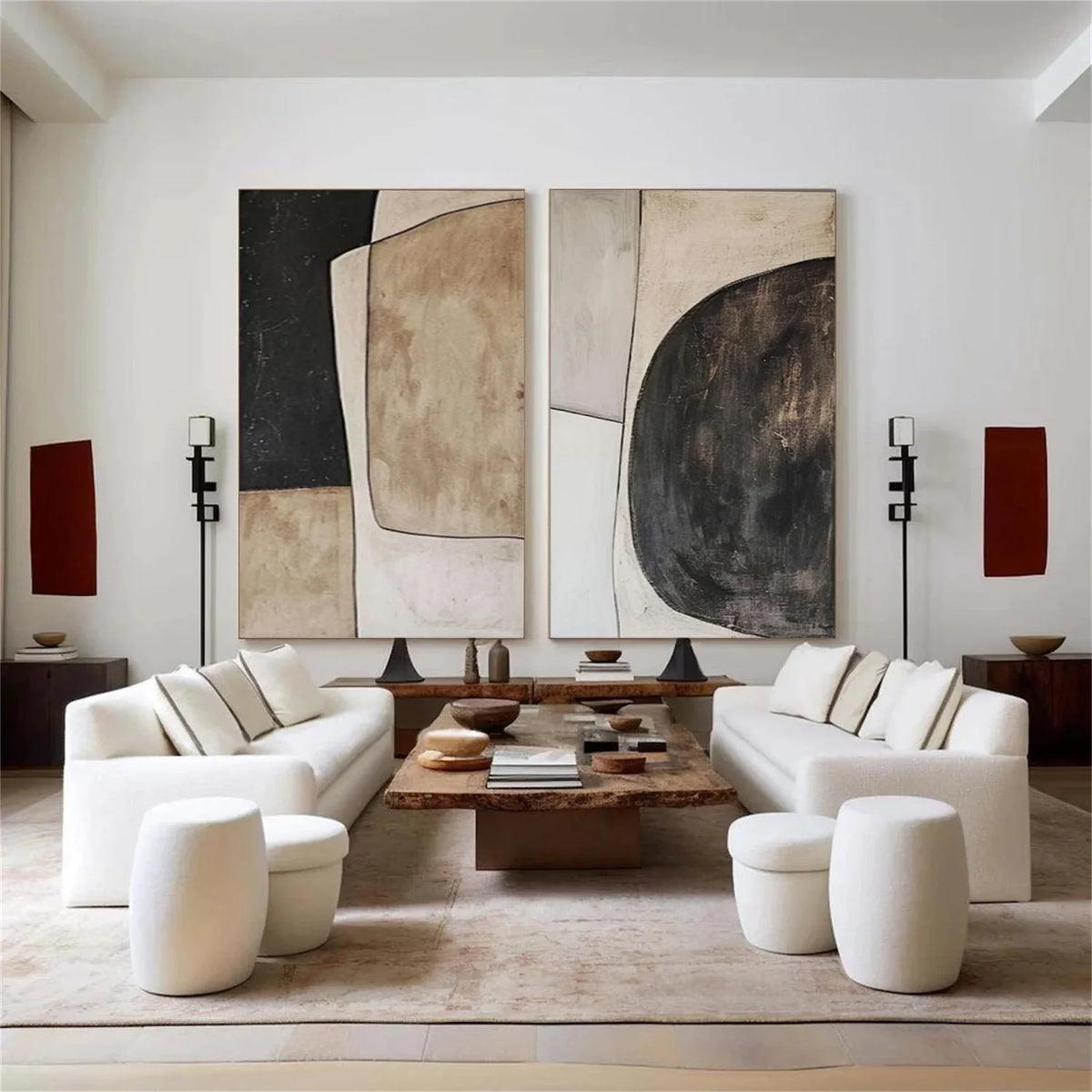 Set of 2 Serene Abstract Canvas Paintings