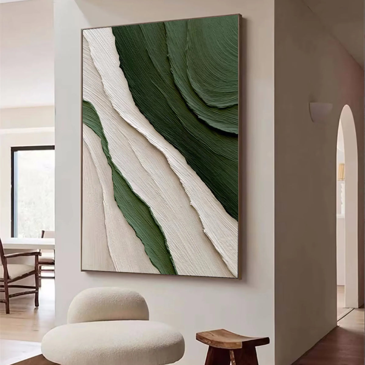 Abstract Canvas Painting in Green Hues