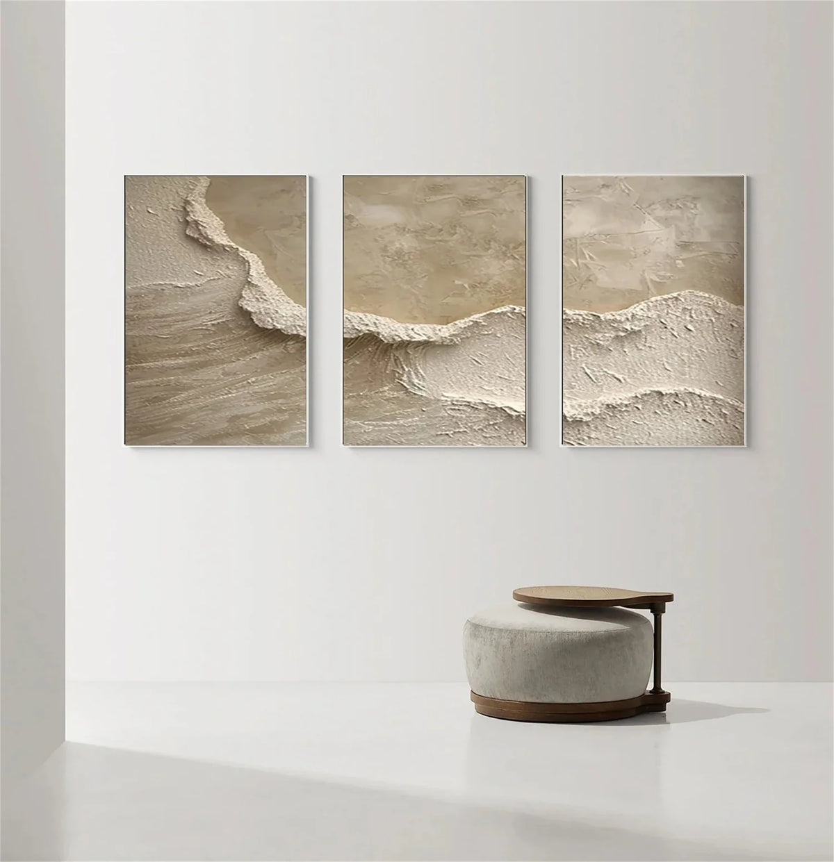 Set of 3 Abstract Paintings in Beige and Brown Tones
