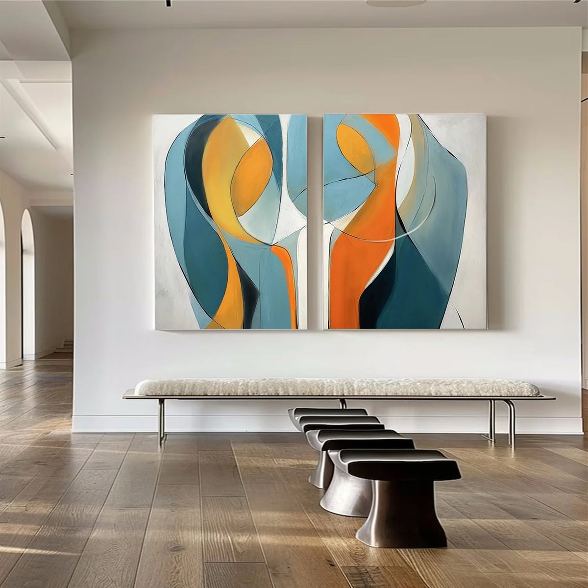 Set of 2 Minimalist Contemporary Abstract Wall Canvas Art