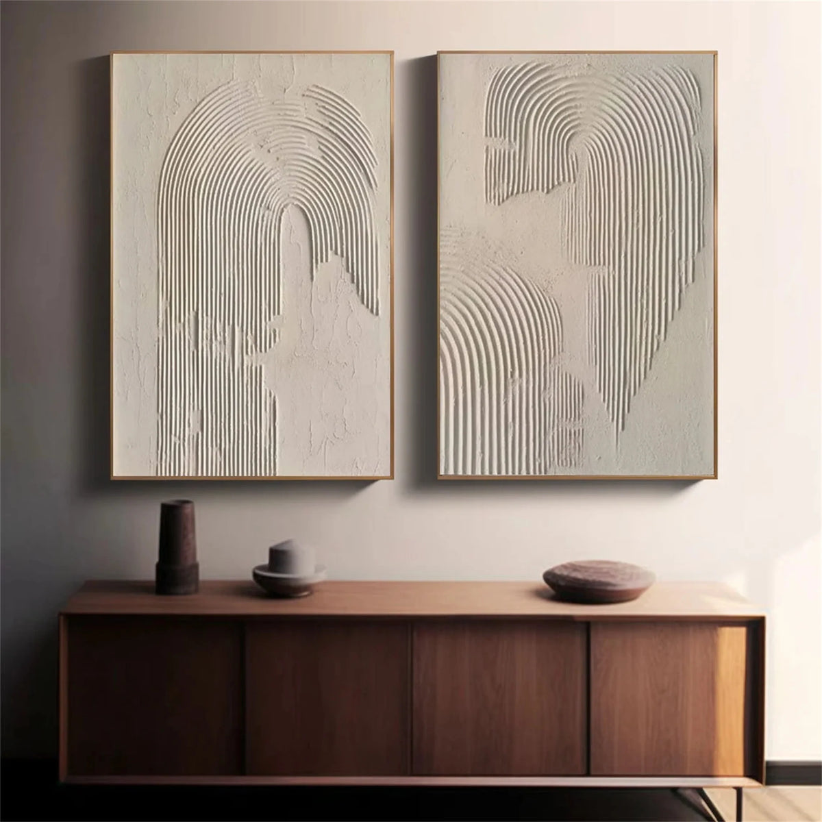 Set of 2 Abstract Paintings in Beige and Brown Shades