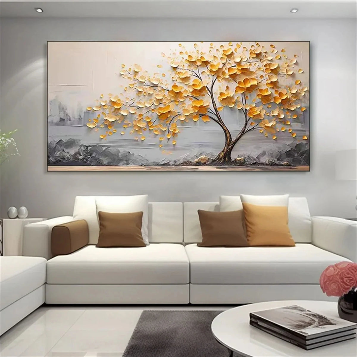 Elegant Floral and Tree Canvas Painting
