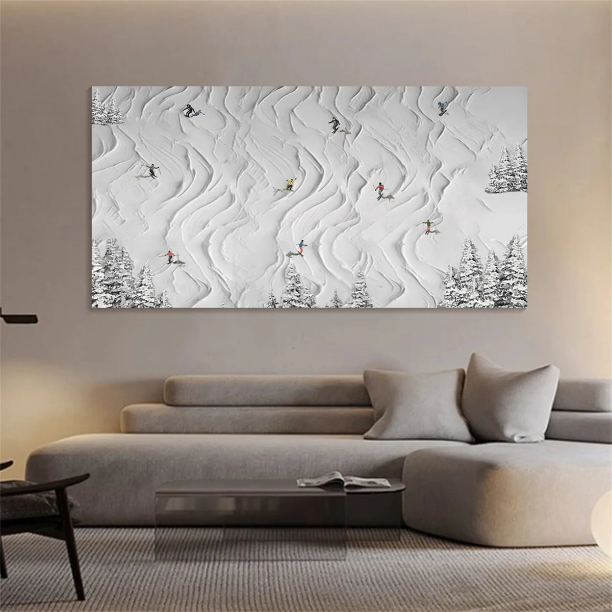 Textured Canvas Painting of Skiing in Action