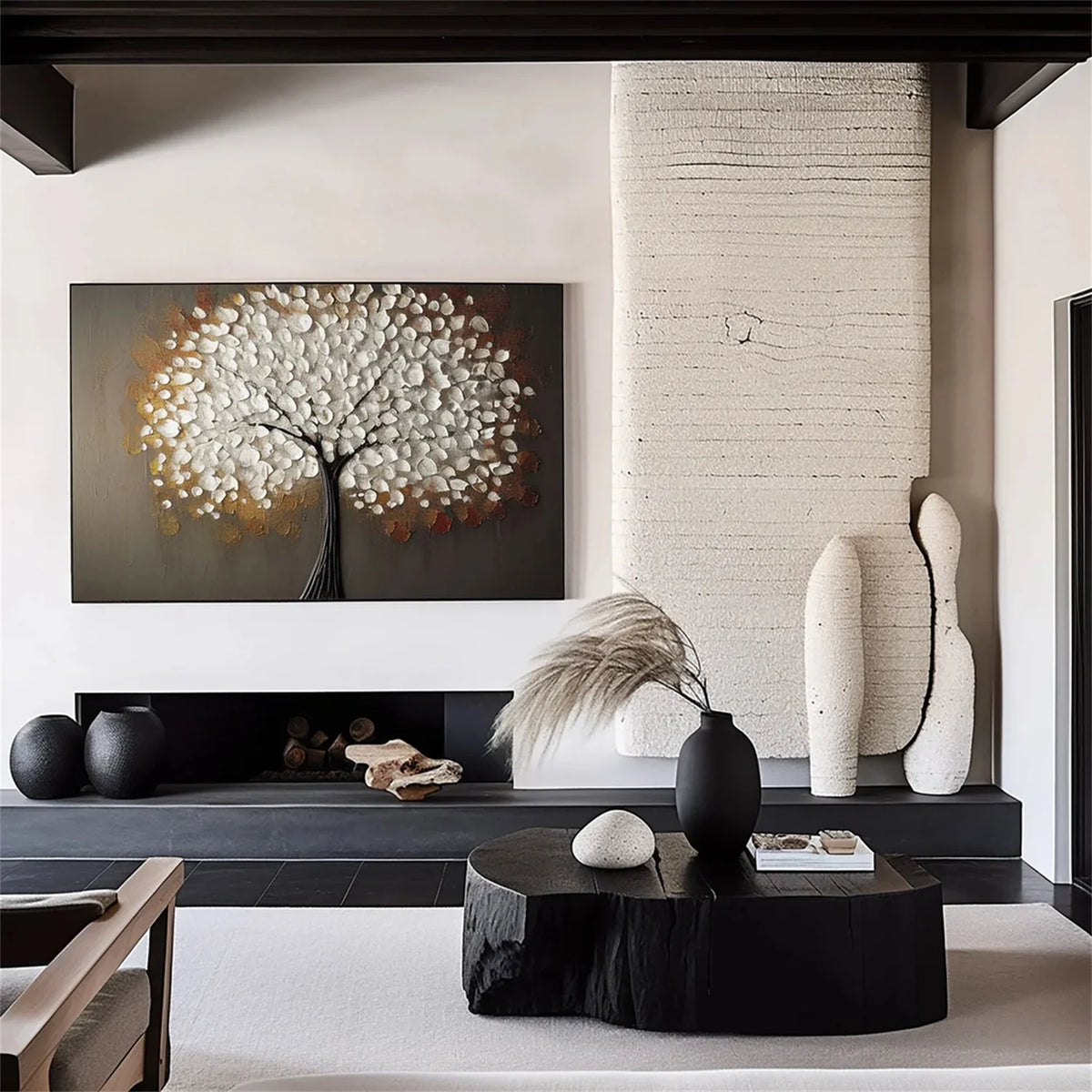 Vibrant Botanical Flower and Tree Canvas Painting