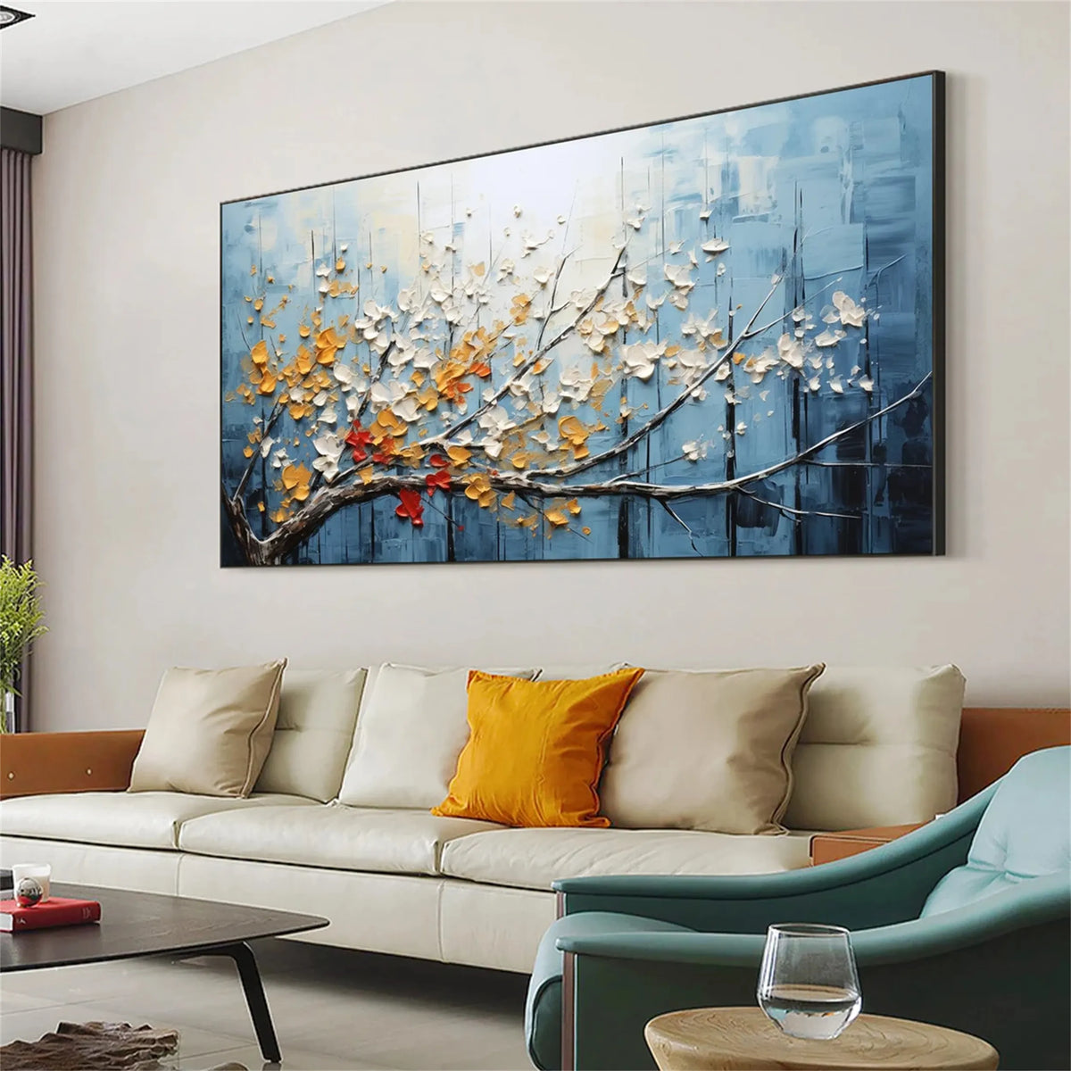 Floral and Tree-Themed Abstract Painting