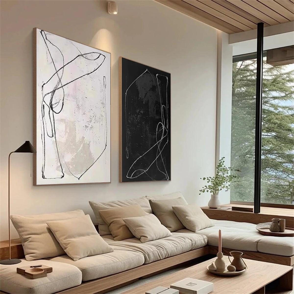Set of 2 Modern Abstract Expression Canvas Paintings