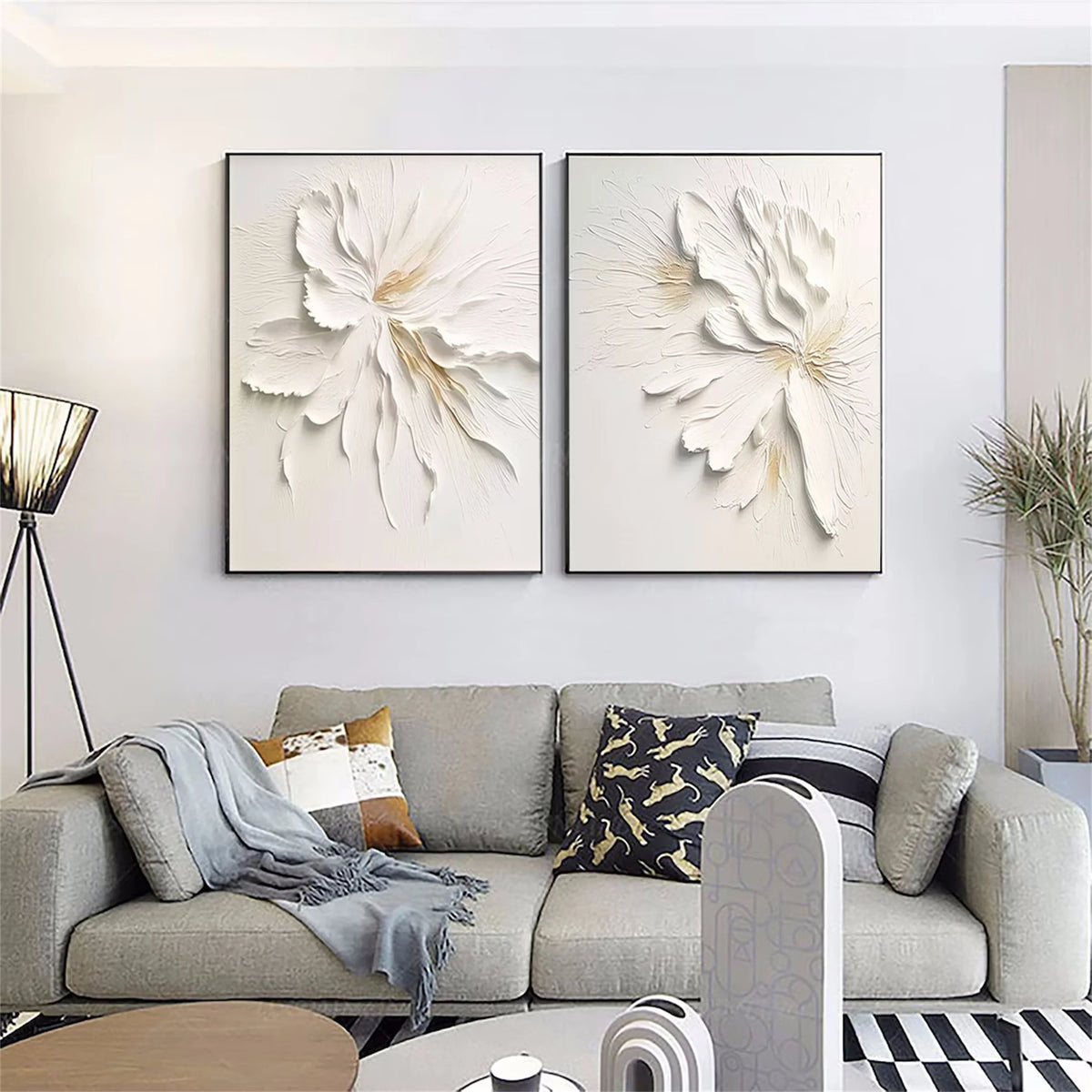 Set of 2 Flower and Tree Paintings