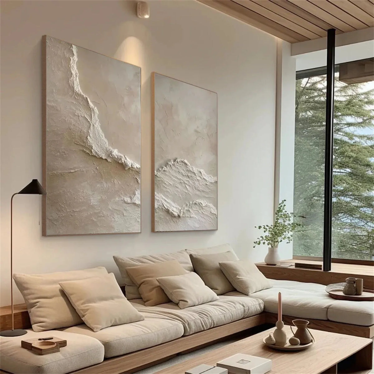 Set of 2 Serene Seascape and Sky Canvas Paintings