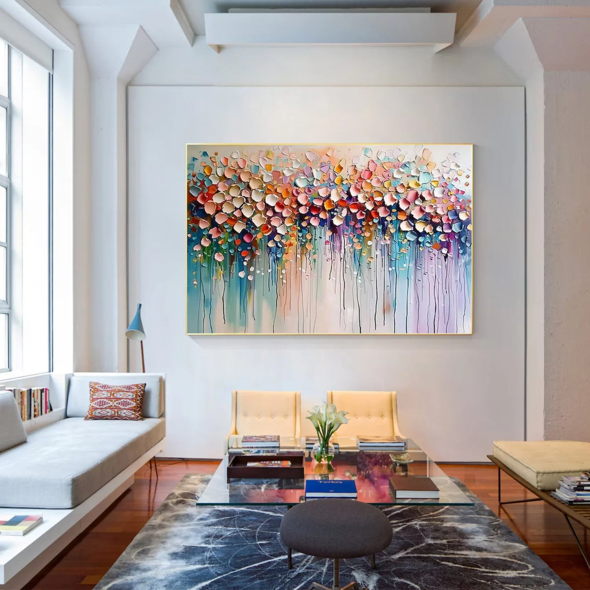 Lively Floral and Tree Canvas Painting
