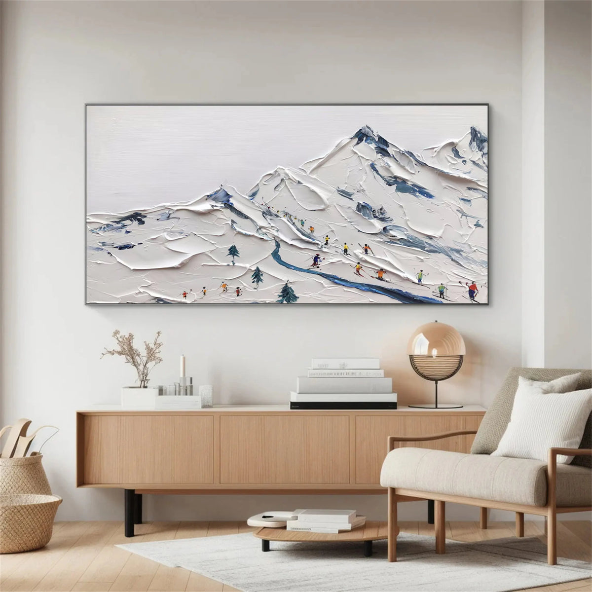Textured Canvas Painting of Skiing Adventure