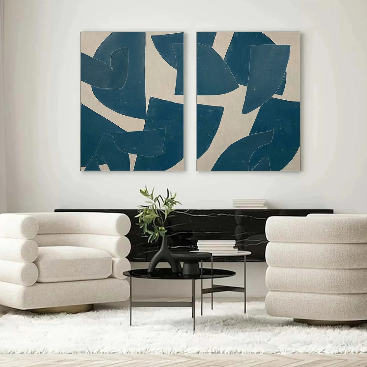 Set of 2 Contemporary Abstract Canvas Paintings