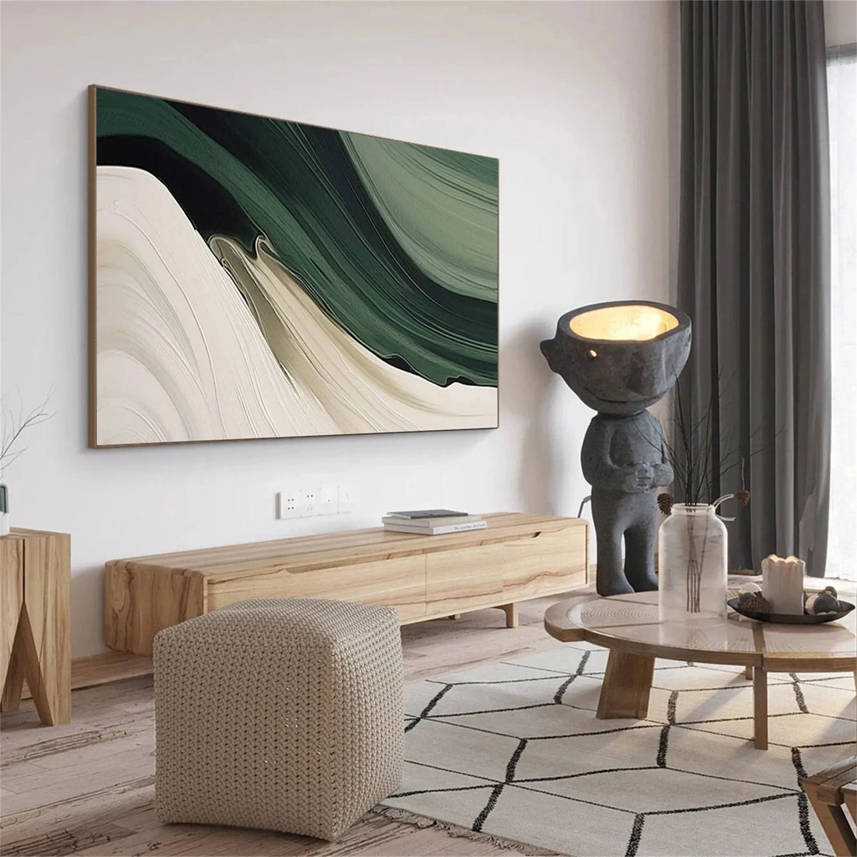 Blue and Green Toned Abstract Canvas Painting