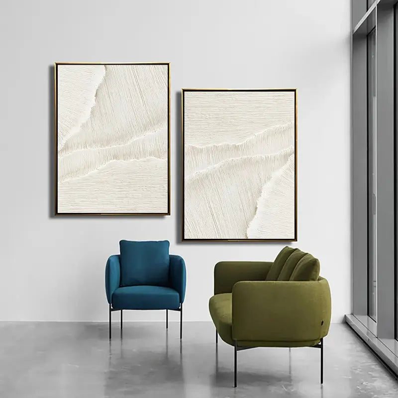 Set of 2 Minimalist Plaster Textured Canvas Artworks