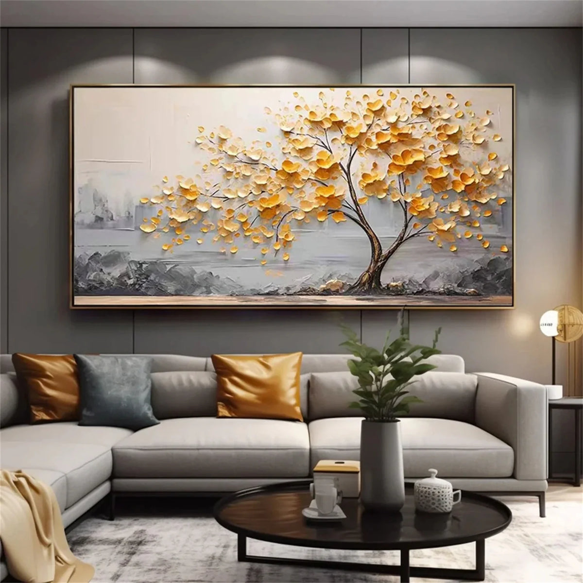 Elegant Floral and Tree Canvas Painting