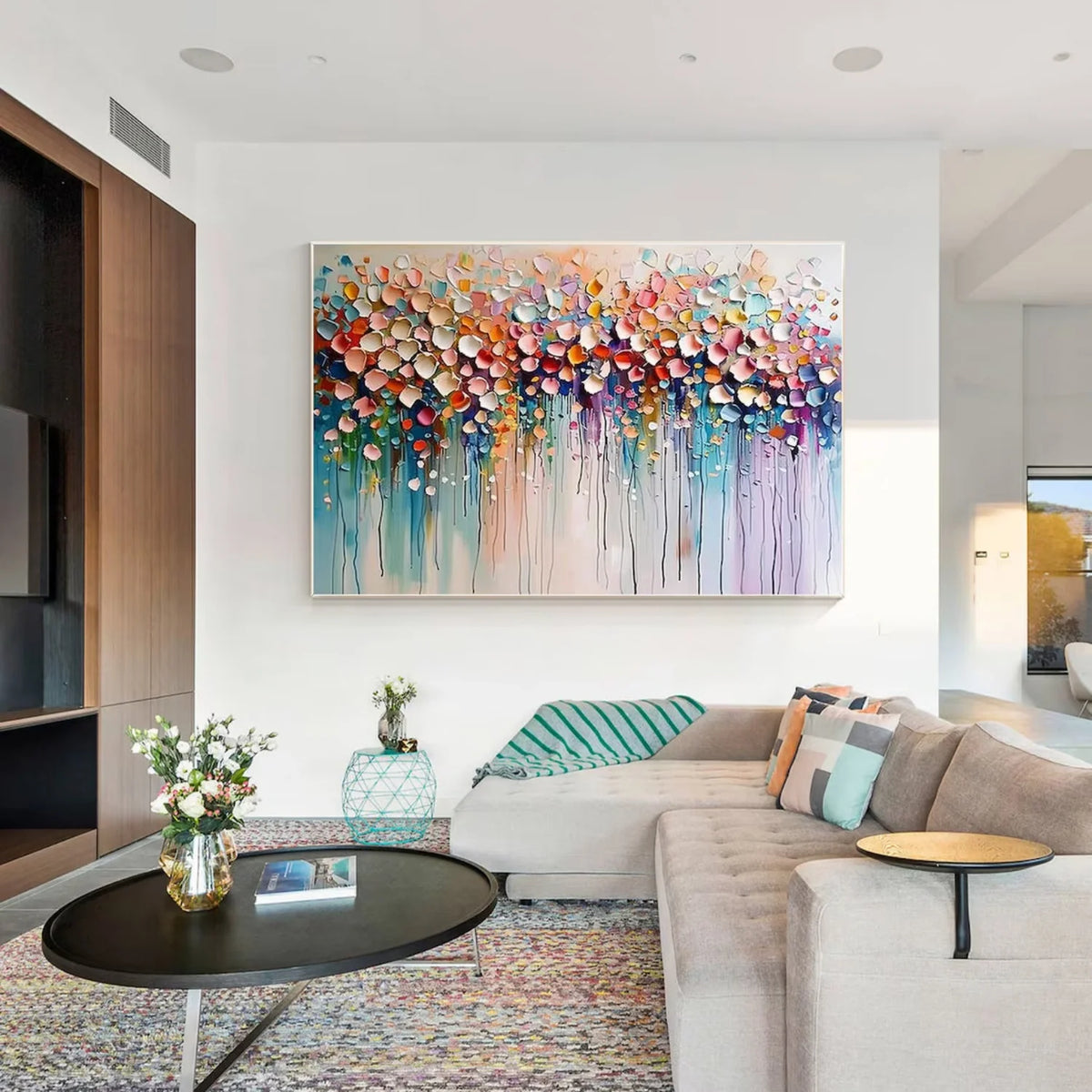 Lively Floral and Tree Canvas Painting